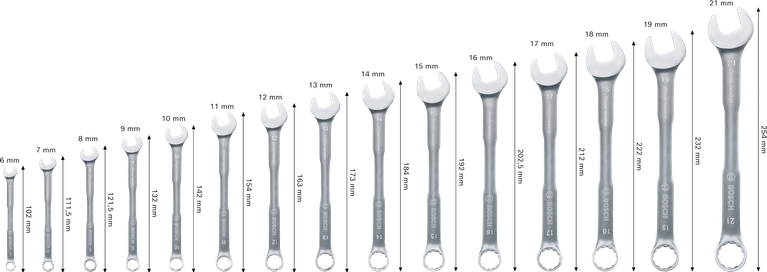 Bosch组合扳手套装 6-21 毫米，15 件套，扭矩提高 50%。