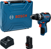 BoschGSB 12V-30 无绳电钻套装，含电池和充电器。
