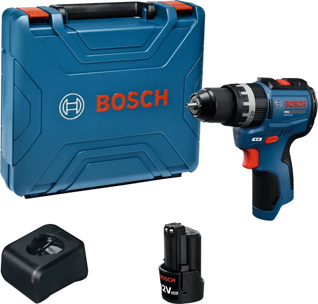 BoschGSB 12V-30 无绳电钻套装，含电池和充电器。
