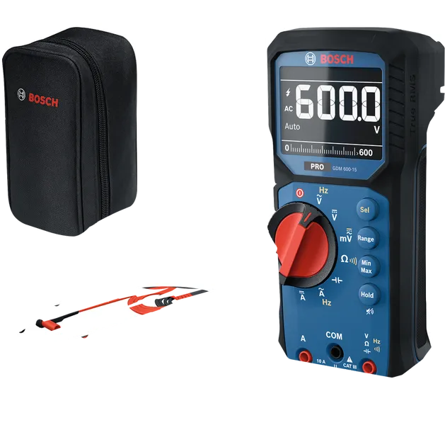 BoschGDM 600-15 数字万用表，带探头和外壳。
